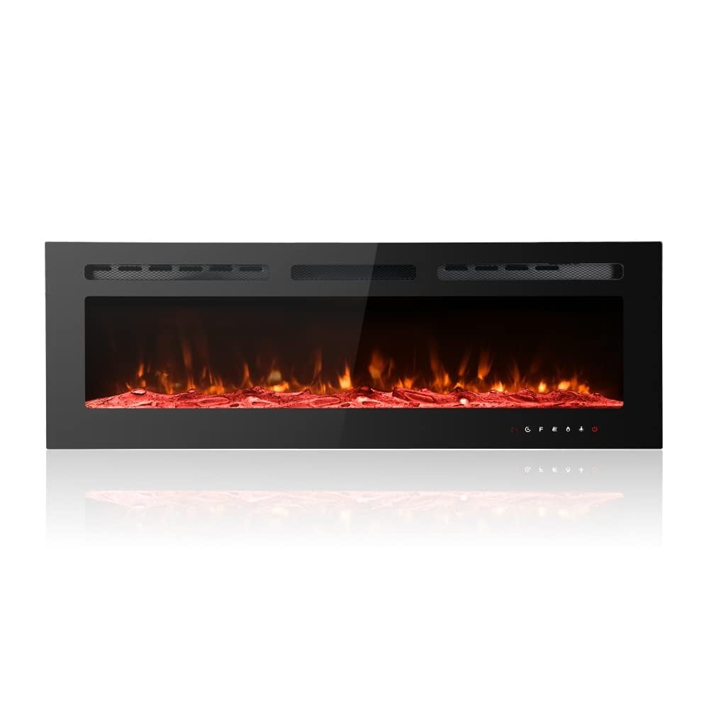 M.C.Haus Ultra-Thin Electric Fireplace Low Noise, 12 Variable & Breath Colors Flame, Recessed Wall Mounted Free Standing, Touch Screen & Remote Control, Crystal & Log Set(102cm/40inch)