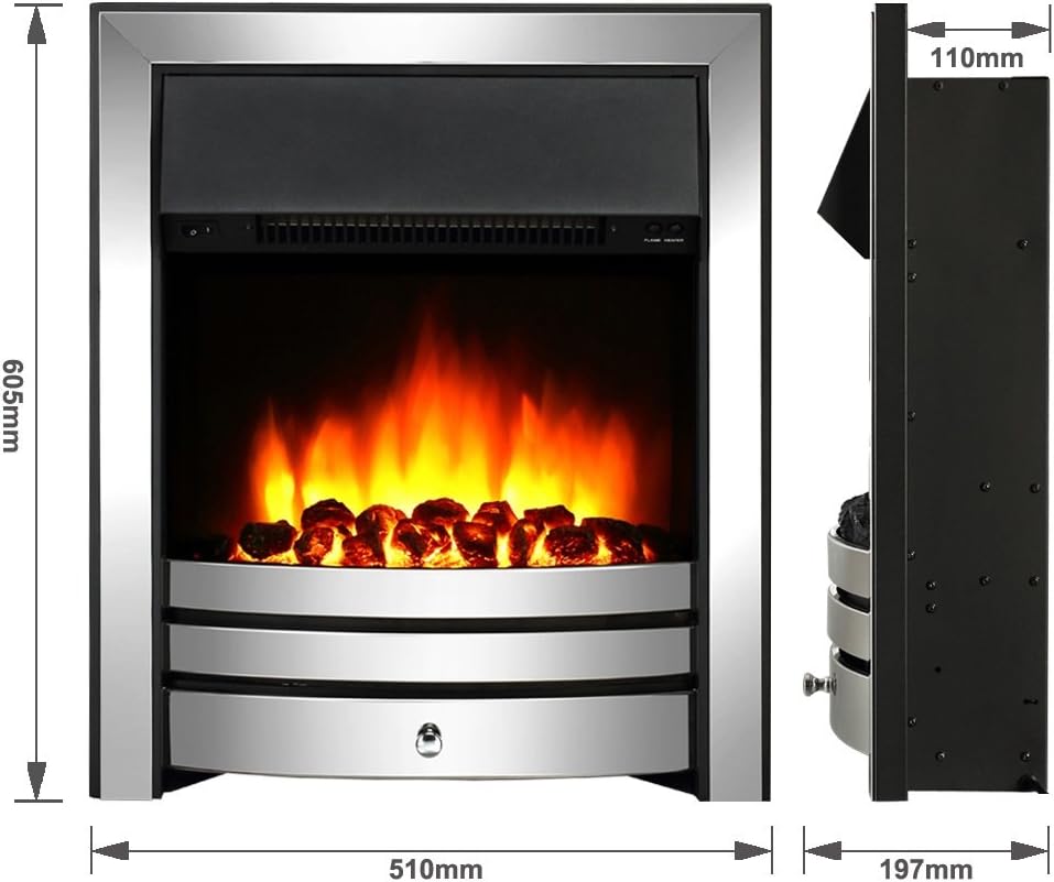 Endeavour Fires Roxby Inset Electric Fire Chrome Trim and Fret, 220/240Vac 1&2kW, 7 Day Programmable Remote Control Electric Fire (without spacer)