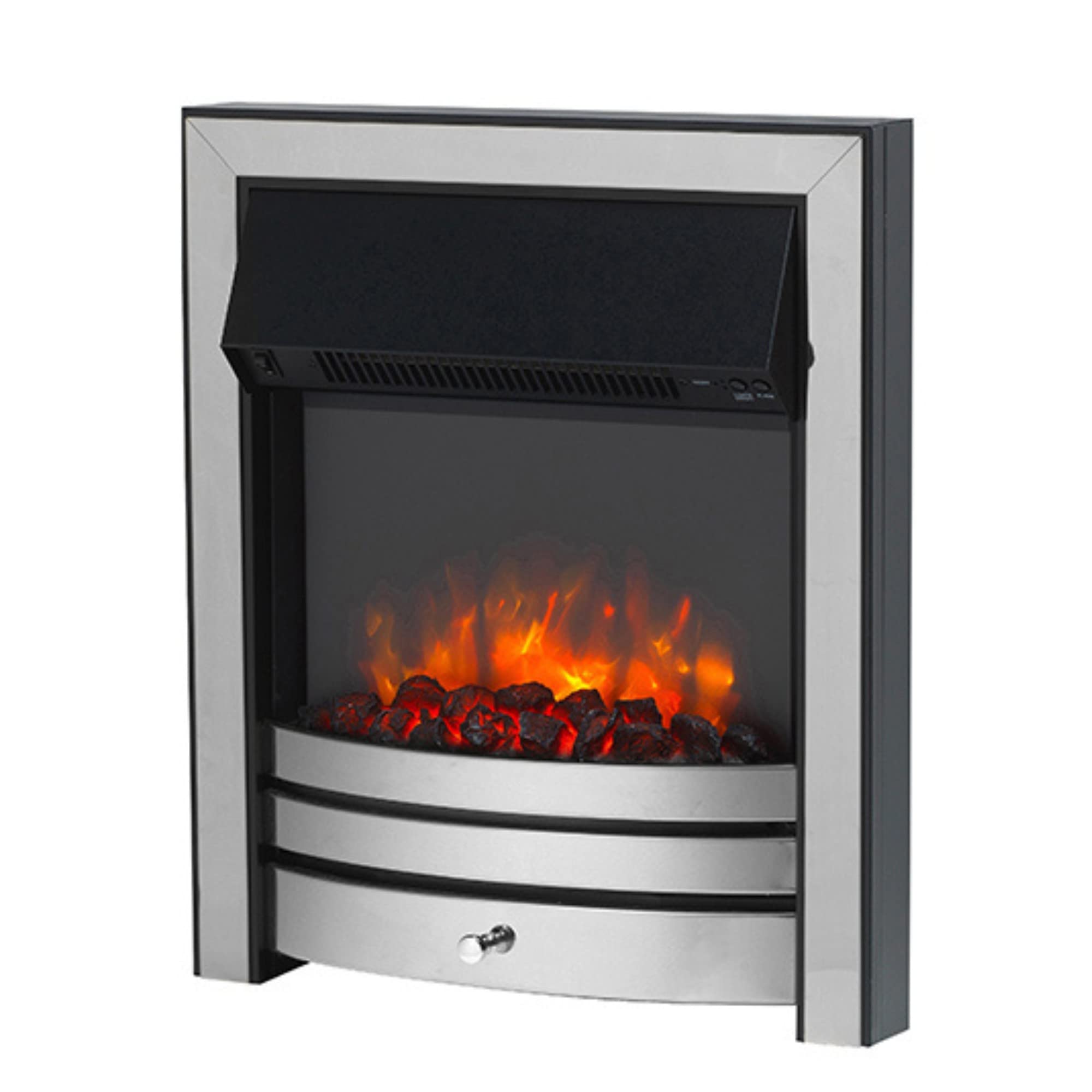 Endeavour Fires Roxby Inset Electric Fire Chrome Trim and Fret, 220/240Vac 1&2kW, 7 Day Programmable Remote Control Electric Fire (without spacer)