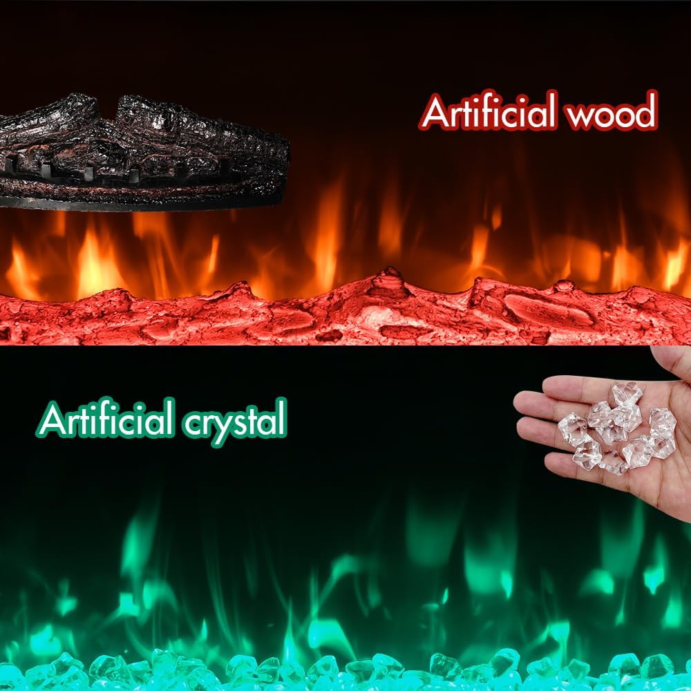 M.C.Haus Ultra-Thin Electric Fireplace Low Noise, 12 Variable & Breath Colors Flame, Recessed Wall Mounted Free Standing, Touch Screen & Remote Control, Crystal & Log Set(102cm/40inch)