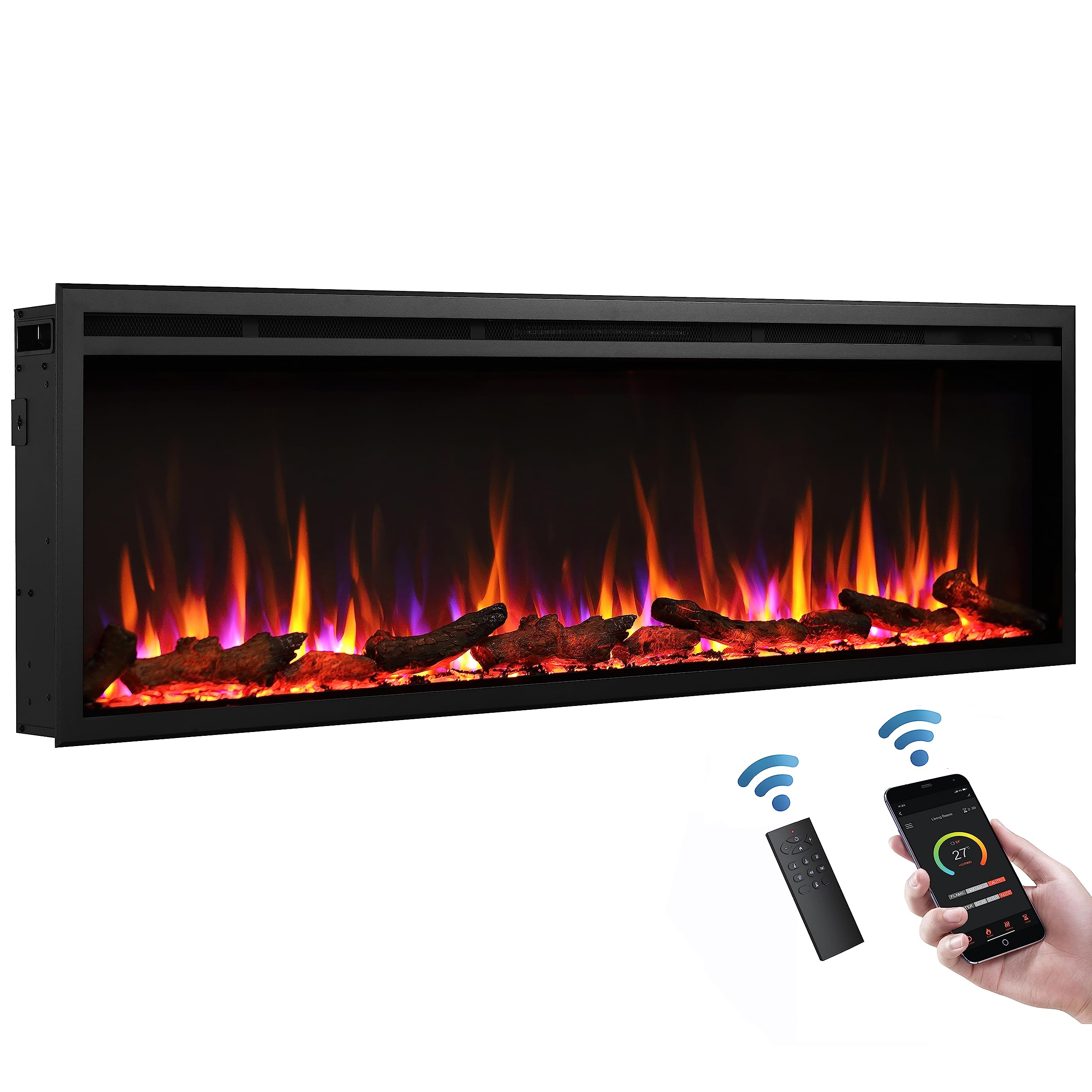 FLAMME 40"/102cm Castello Slim Frame Recessed Media Wall Inset Electric Fireplace with Multi Flame Colours 750W/1500W