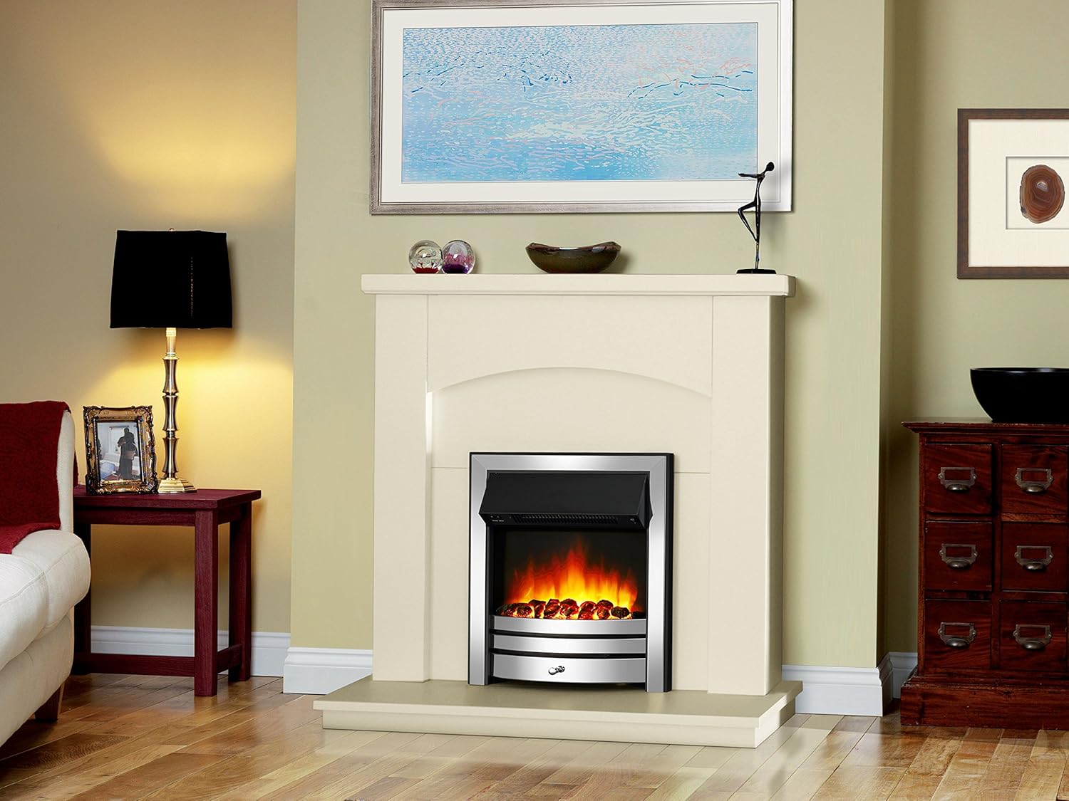 Endeavour Fires Roxby Inset Electric Fire Chrome Trim and Fret, 220/240Vac 1&2kW, 7 Day Programmable Remote Control Electric Fire (without spacer)