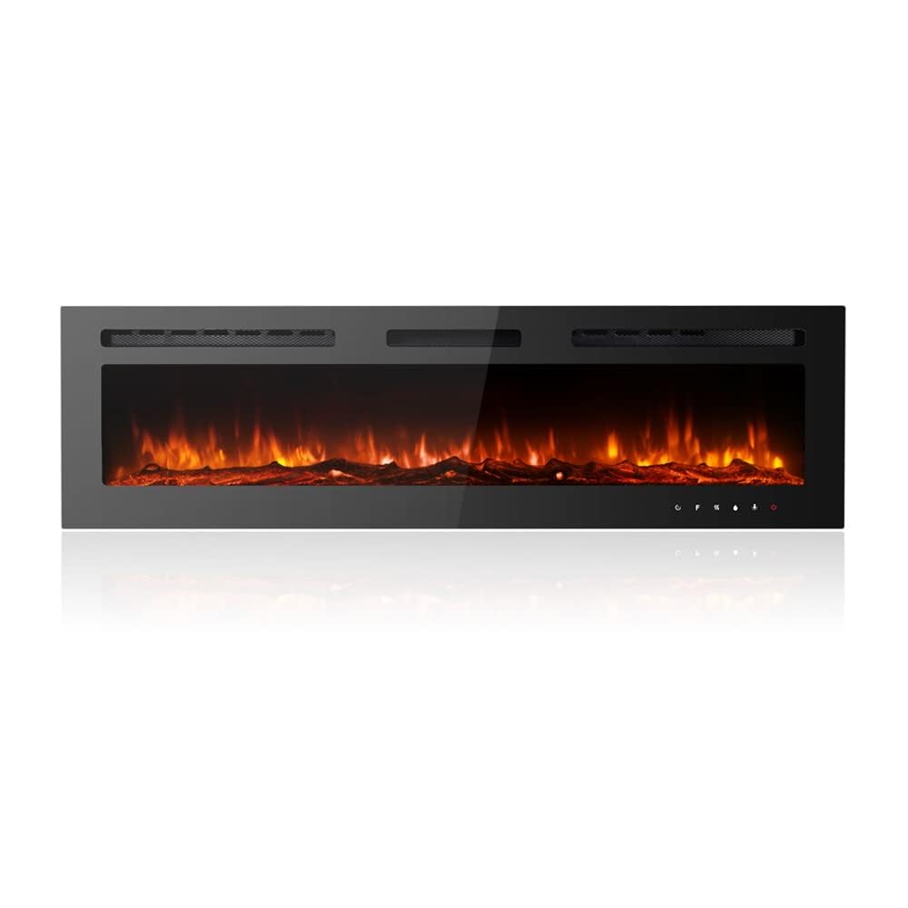 M.C.Haus Ultra-Thin Electric Fireplace Low Noise, 12 Variable & Breath Colors Flame, Recessed Wall Mounted Free Standing, Touch Screen & Remote Control, Crystal & Log Set(102cm/40inch)