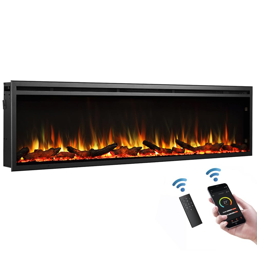 FLAMME 40"/102cm Castello Slim Frame Recessed Media Wall Inset Electric Fireplace with Multi Flame Colours 750W/1500W
