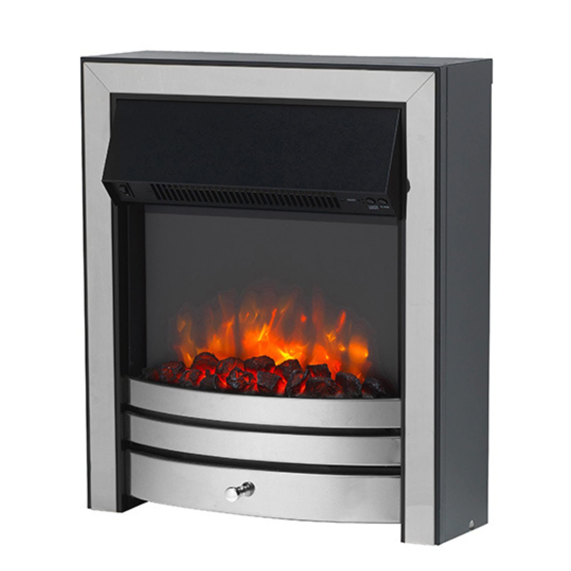 Endeavour Fires Roxby Inset Electric Fire Chrome Trim and Fret, 220/240Vac 1&2kW, 7 Day Programmable Remote Control Electric Fire (without spacer)