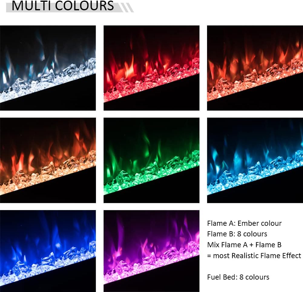 FLAMME 40"/102cm Castello Slim Frame Recessed Media Wall Inset Electric Fireplace with Multi Flame Colours 750W/1500W