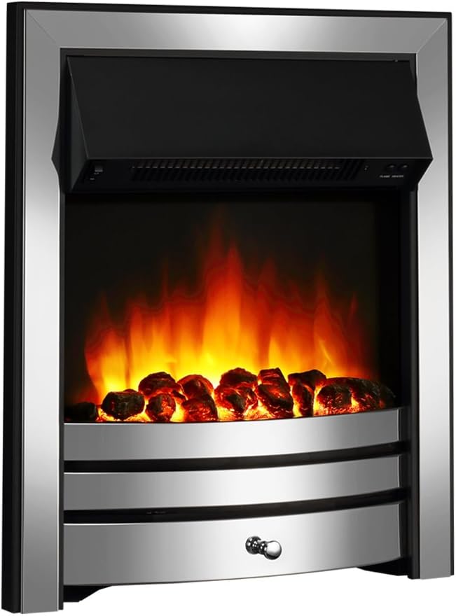 Endeavour Fires Roxby Inset Electric Fire Chrome Trim and Fret, 220/240Vac 1&2kW, 7 Day Programmable Remote Control Electric Fire (without spacer)