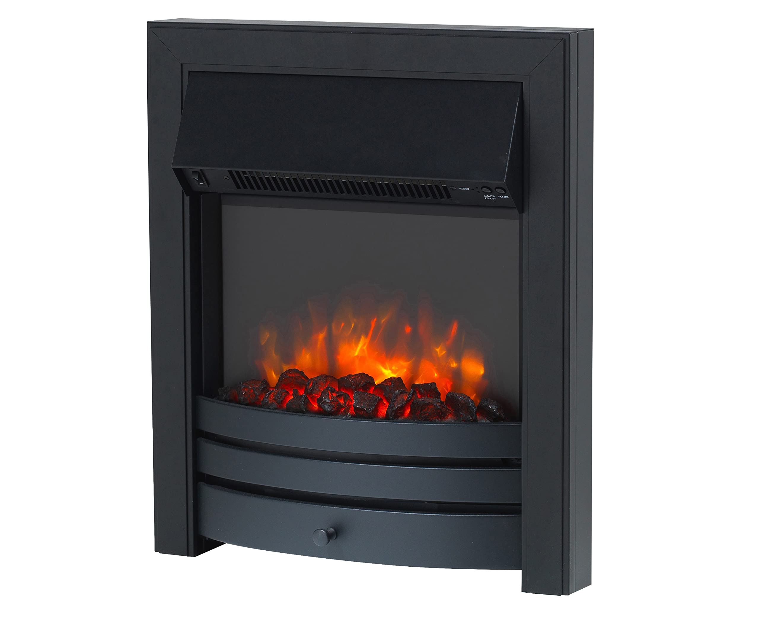Endeavour Fires Roxby Inset Electric Fire Chrome Trim and Fret, 220/240Vac 1&2kW, 7 Day Programmable Remote Control Electric Fire (without spacer)