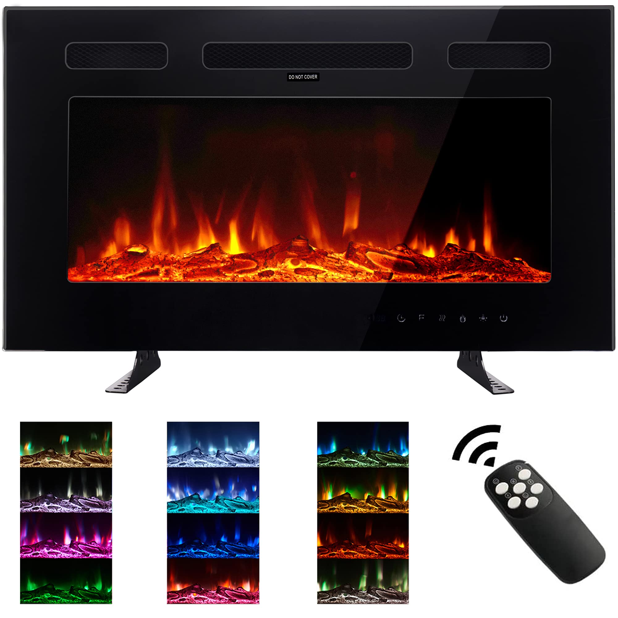 M.C.Haus Ultra-Thin Electric Fireplace Low Noise, 12 Variable & Breath Colors Flame, Recessed Wall Mounted Free Standing, Touch Screen & Remote Control, Crystal & Log Set(102cm/40inch)