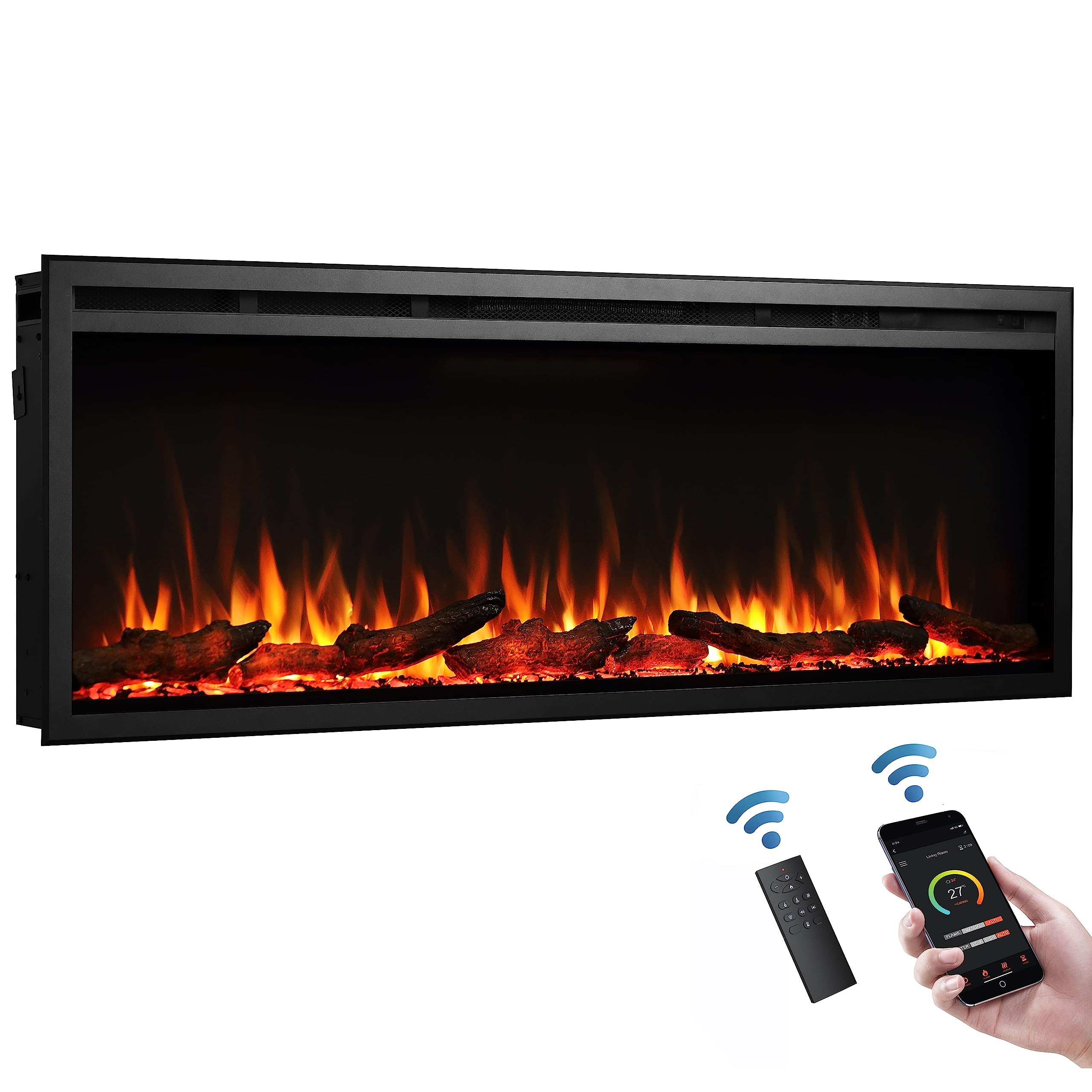 FLAMME 40"/102cm Castello Slim Frame Recessed Media Wall Inset Electric Fireplace with Multi Flame Colours 750W/1500W